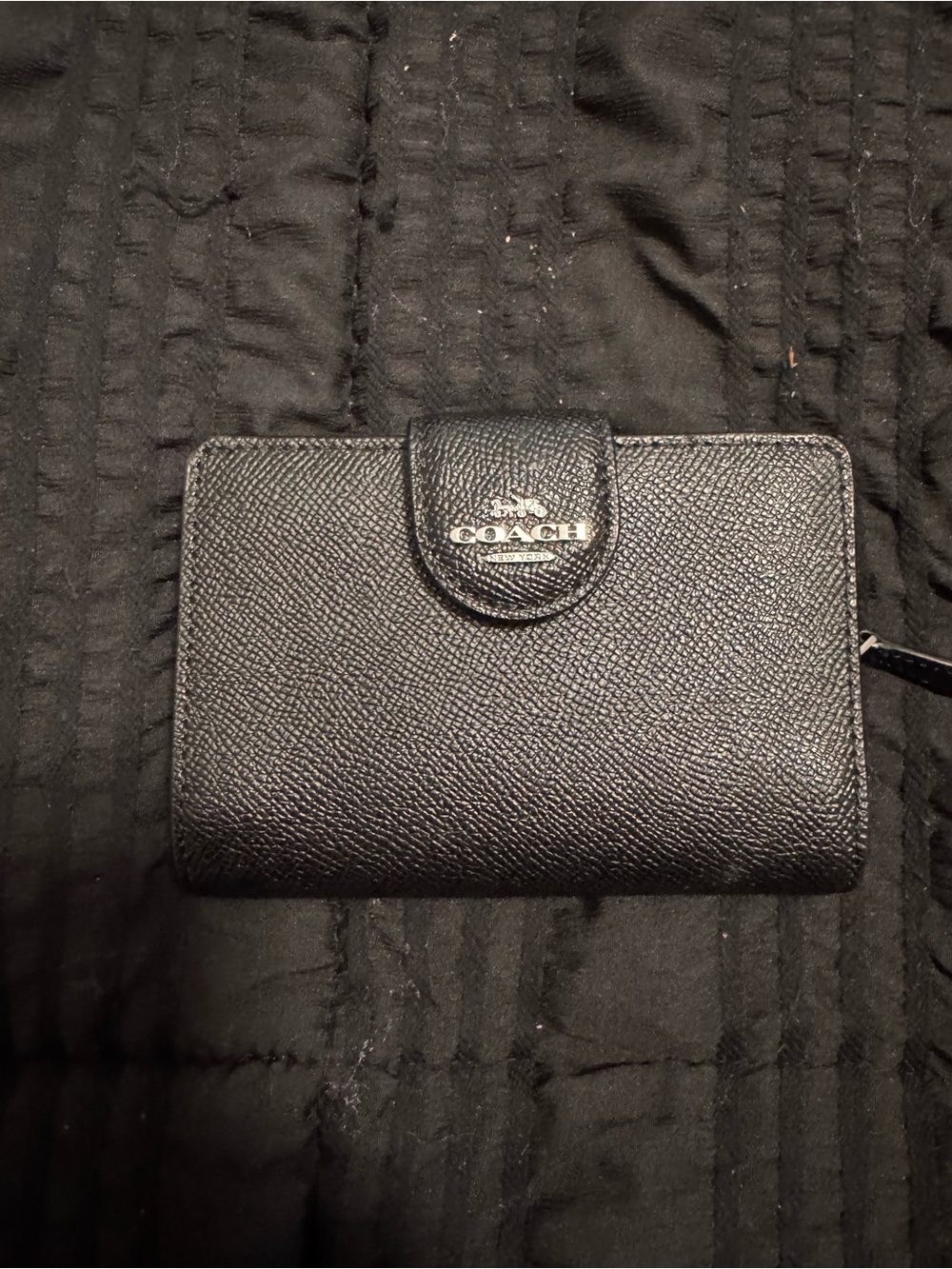 Coach Black Pebbled Leather Snap Card Holder Wallet